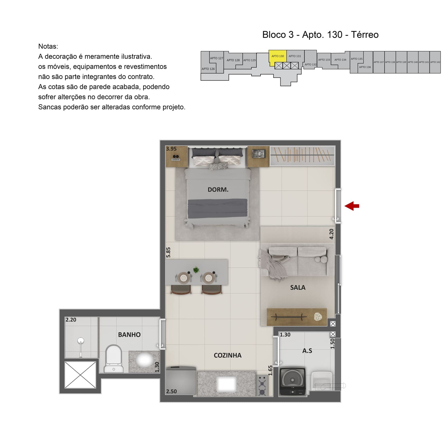 Planta 2 Quartos Varanda 56m² Metropolitan Dream